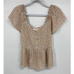 Sienna Sky Womens Floral Flowy Peasant Sleeve Blouse Shirt Top NEW Size XS